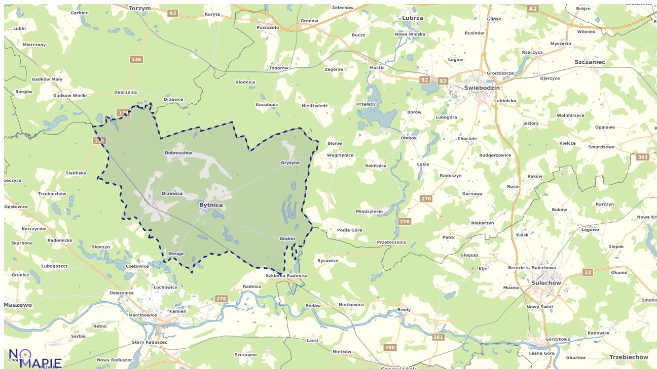 Mapa obszarów ochrony przyrody Bytnicy